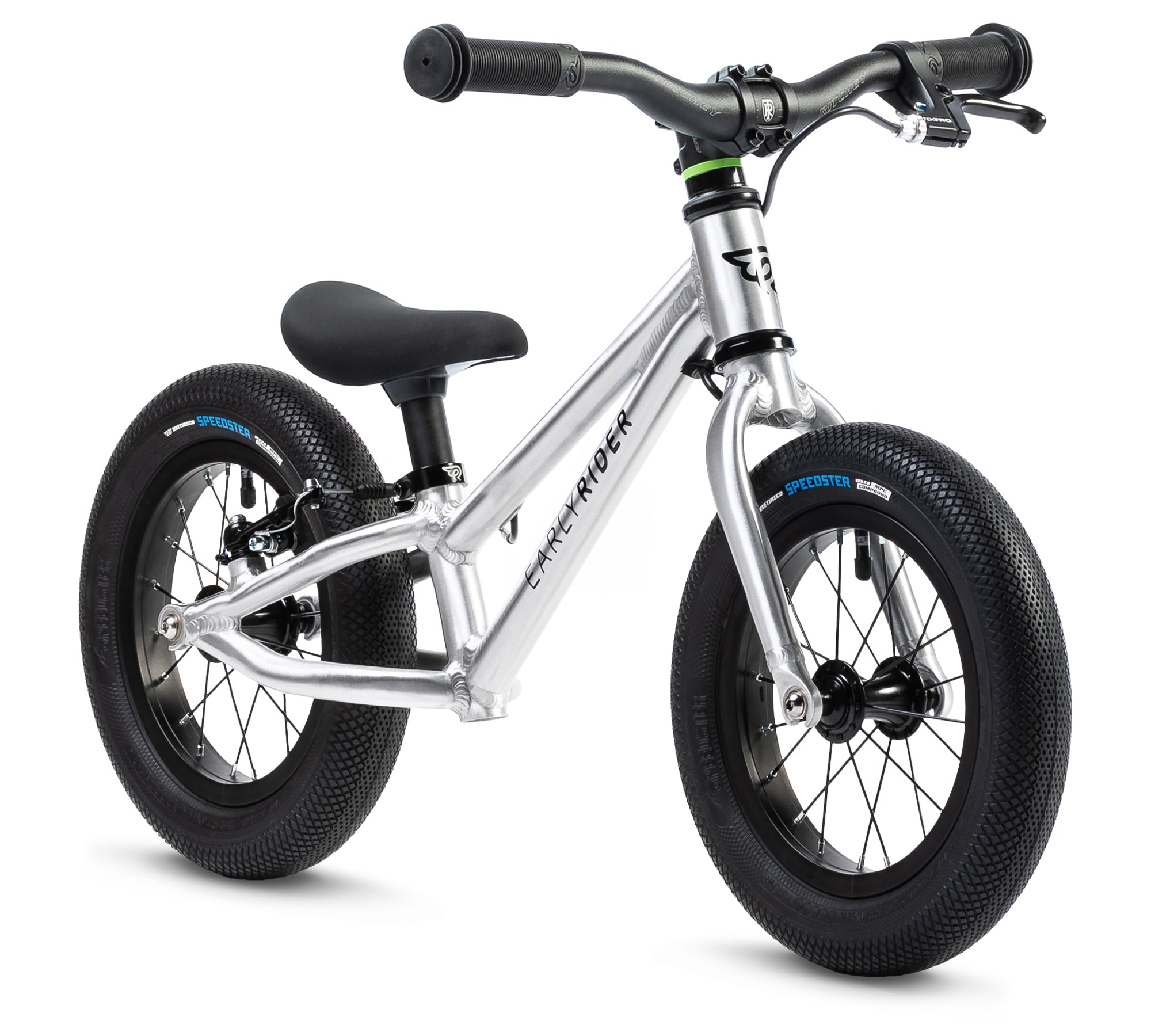 Early Rider Charger 12" Brushed aluminium. Balance bike with rear brake for children aged 2-4 years old